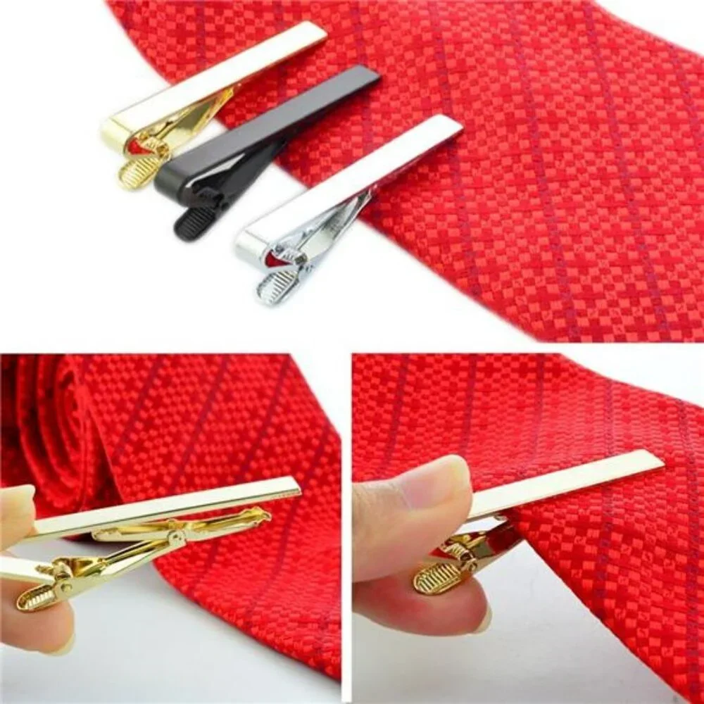 Mens Tie Clips Set Silver Gold Black 2 Inch Stainless Steel Tie Bar Pack